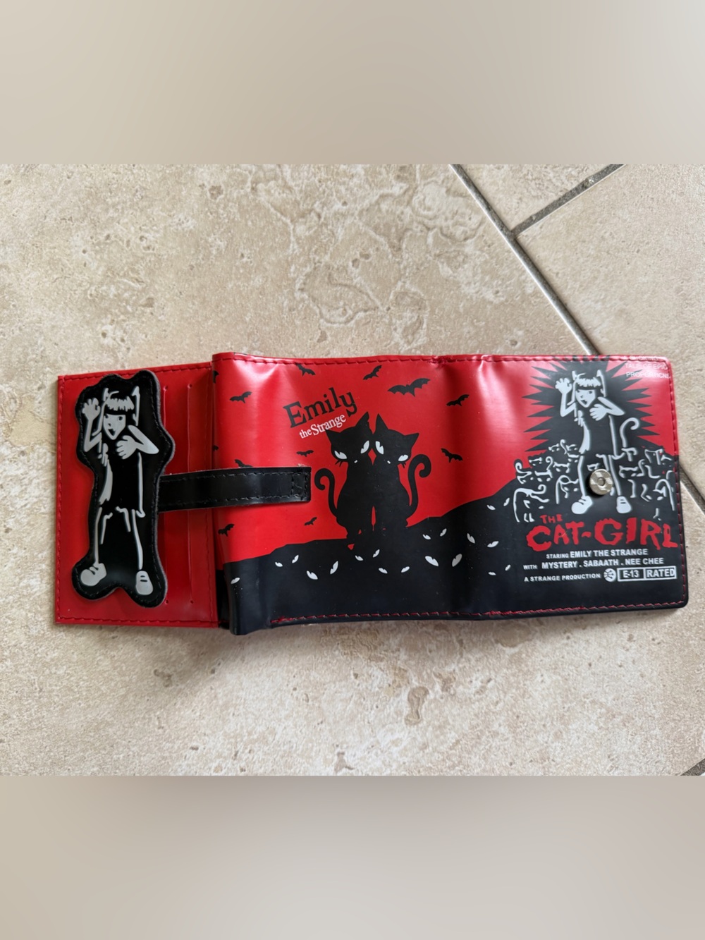 Rare Emily the Strange The Cat Girl Bi-fold Wallet 90s Y2K Emo Goth